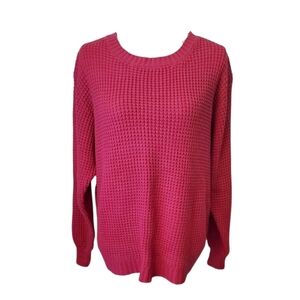 Zenana Fuchsia Cozy Waffle Knit Pullover Crew Neck Long Sleeve Sweater Size XL